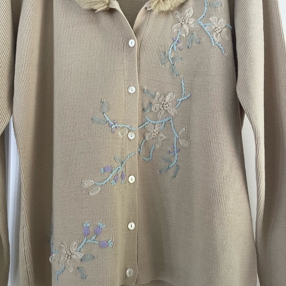 Vintage Crazy Horse Faux Fur Collar Embroidered Cardigan - M - Picture 2 of 7